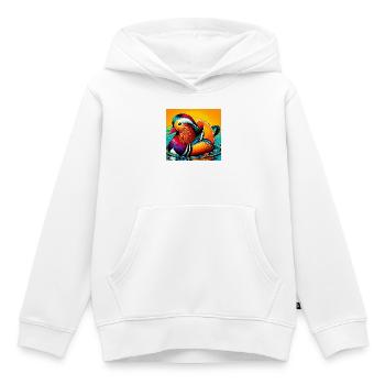 Canard mandarin - Sweat Premium à capuche enfant bio - blanc - Devant - AI Model Kid Female (0cm)