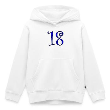 18. 18 ANS. 18e ANNIVERSAIRE. ANNIVERSAIRE 18 ANS. - Sweat Premium à capuche enfant bio - blanc - Devant - AI Model Kid Female (0cm)