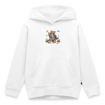 Waschbär fährt mit dem Fahrrad zur Schule - Kinder Premium Organic Hoodie - Weiß - Vorne - AI Model Kid Female (0cm)
