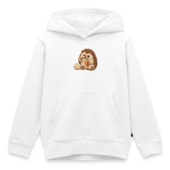 Igel arbeitet mit einer Strickliesel - Kinder Premium Organic Hoodie - Weiß - Vorne - AI Model Kid Female (0cm)
