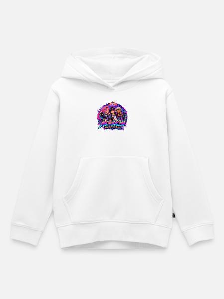 Familie, Freundschaft und Gemeinschaft × Synthwave-Jahre... - Kinder Premium Organic Hoodie - Weiß
