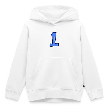 Paragraphe 1 Bleu - Numéro un - Sweat Premium à capuche enfant bio - blanc - Devant - AI Model Kid Female (0cm)