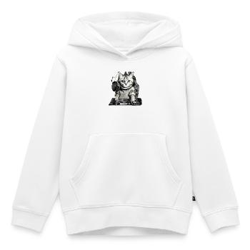 DJ cat avec table de mixage - Sweat Premium à capuche enfant bio - blanc - Devant - AI Model Kid Female (0cm)