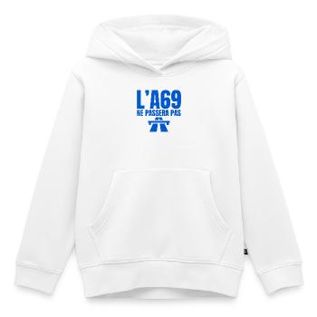 A69, autoroute, Castres, Toulouse - Sweat Premium à capuche enfant bio - blanc - Devant - AI Model Kid Female (0cm)