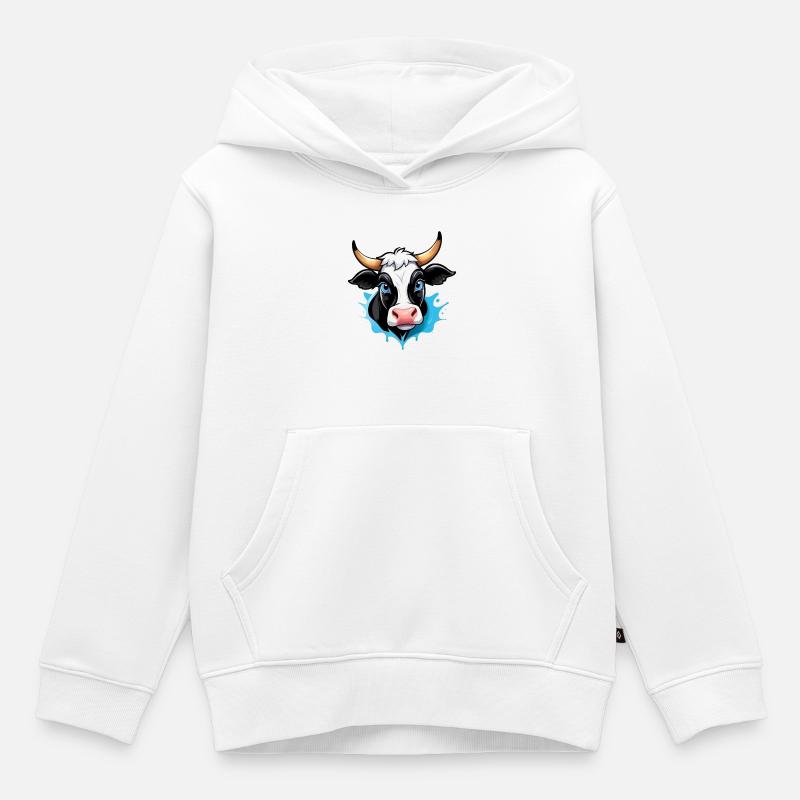 Vache dans le style bande dessinée - Sweat Premium à capuche enfant bio - blanc