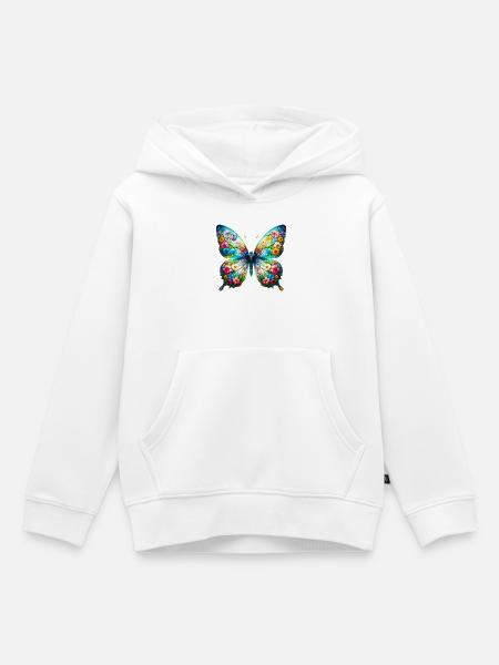 Schmetterling mit Blumen verziert - Kinder Premium Organic Hoodie - Weiß