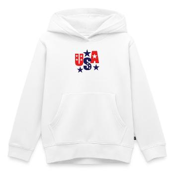 USA, états-unis, américain, américaine - Sweat Premium à capuche enfant bio - blanc - Devant - AI Model Kid Female (0cm)