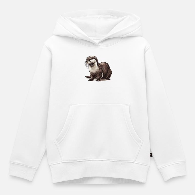Loutre - Sweat Premium à capuche enfant bio - blanc