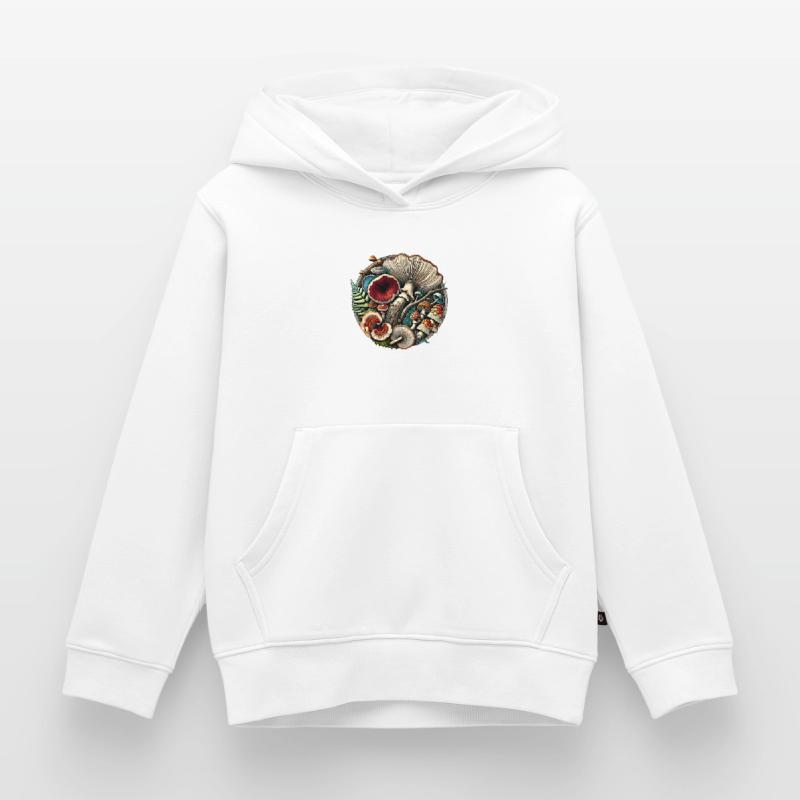 Conception complexe de champignons et d’éléments forestiers Sweat Premium à capuche enfant bio