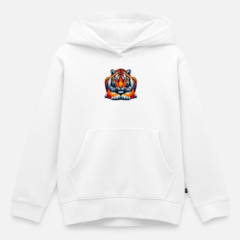 Tigre - Sweat Premium à capuche enfant bio - blanc