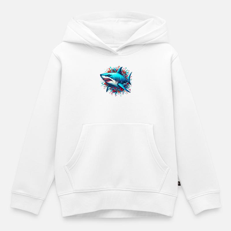Requin - Sweat Premium à capuche enfant bio - blanc