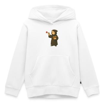 Mönch beim Dartspielen - Kinder Premium Organic Hoodie - Weiß - Vorne - AI Model Kid Female (0cm)