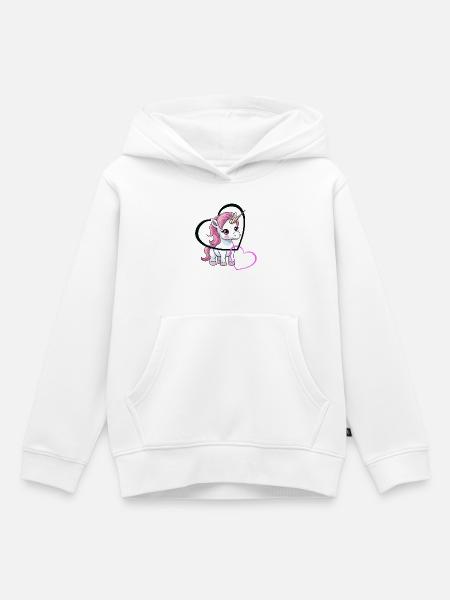 Einhorn Herz Herzen Valentin - Kinder Premium Organic Hoodie - Weiß