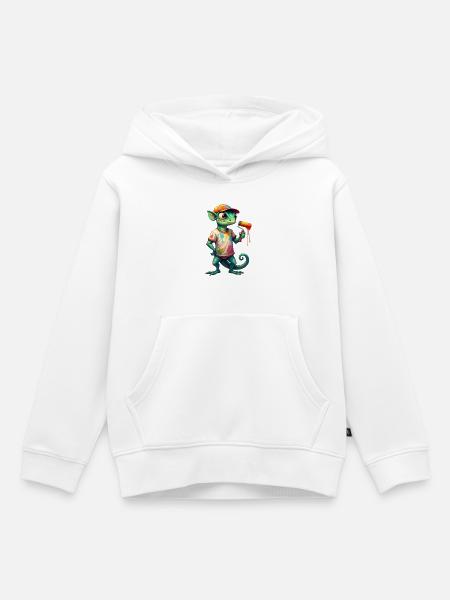 Chameleon als Maler - Kinder Premium Organic Hoodie - Weiß