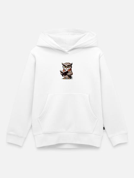 Eule mit Brille und Buch - Kinder Premium Organic Hoodie - Weiß