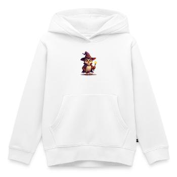 Hibou magique sorcier avec baguette magique - Sweat Premium à capuche enfant bio - blanc - Devant - AI Model Kid Female (0cm)