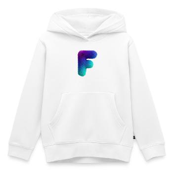 Lettre F aspect fourrure avec dégradé de couleurs - Sweat Premium à capuche enfant bio - blanc - Devant - AI Model Kid Female (0cm)