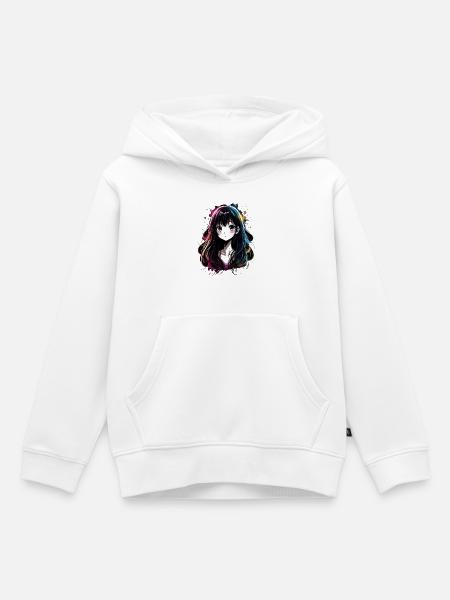 Anime Mädchen mit buntem Farbverlauf - Kinder Premium Organic Hoodie - Weiß