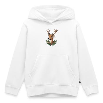 Hirschkopf mit Weihnachtskranz - Kinder Premium Organic Hoodie - Weiß - Vorne - AI Model Kid Female (0cm)