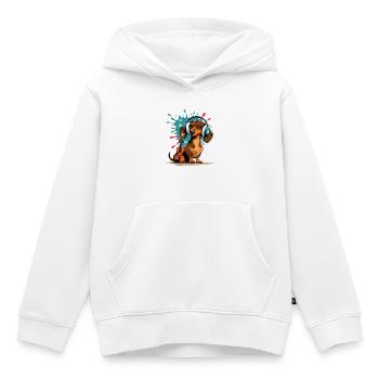 Wintermusik-Dackel mit Kopfhörern - Kinder Premium Organic Hoodie - Weiß - Vorne - AI Model Kid Female (0cm)
