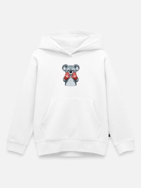 Winterkoala mit roten Handschuhen - Kinder Premium Organic Hoodie - Weiß