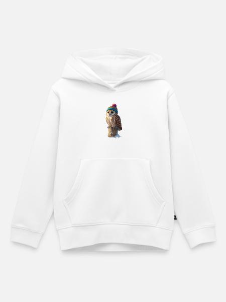 Eule mit buntem Winterhut - Kinder Premium Organic Hoodie - Weiß
