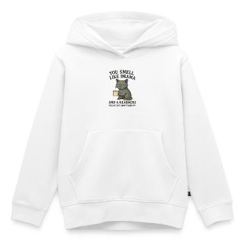 Grimmige Katze mit Kaffee Spruch - Kinder Premium Organic Hoodie - Weiß - Vorne - AI Model Kid Female (0cm)