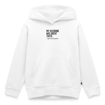 Mein Mann hat guten Geschmack! (Ich mich auch) - Kinder Premium Organic Hoodie - Weiß - Vorne - AI Model Kid Female (0cm)
