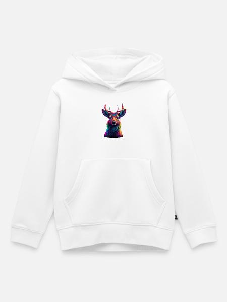Neonfarbenes Hirschkopf-Porträt - Kinder Premium Organic Hoodie - Weiß