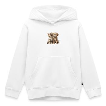 Katzenhund-Duo Kuschelmotiv - Kinder Premium Organic Hoodie - Weiß - Vorne - AI Model Kid Female (0cm)