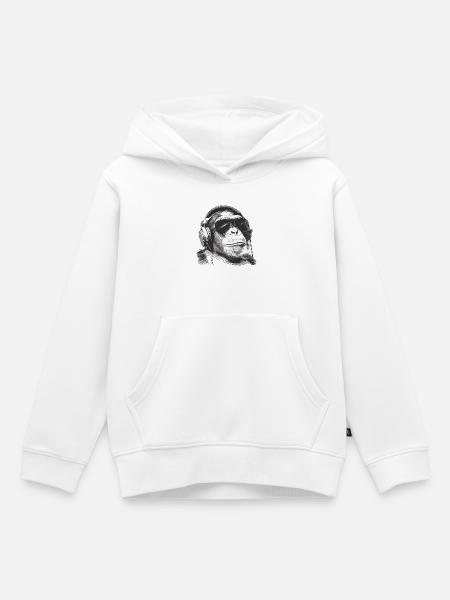 Affe DJ mit Kopfhörern - Kinder Premium Organic Hoodie - Weiß