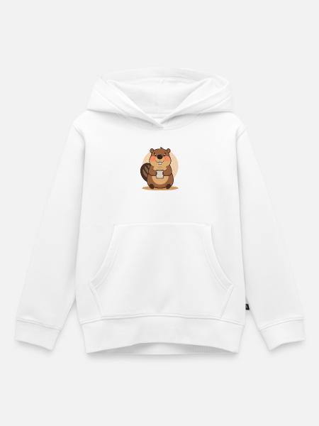 Liebenswerter Biber mit Tasse - Kinder Premium Organic Hoodie - Weiß