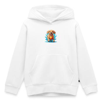 Fröhlicher Hund mit Ball Cartoon - Kinder Premium Organic Hoodie - Weiß - Vorne - AI Model Kid Female (0cm)