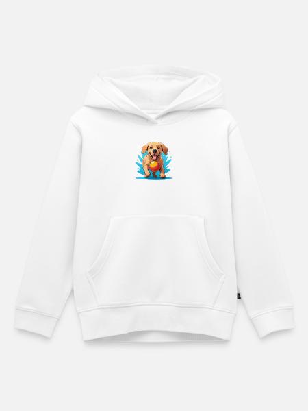 Fröhlicher Hund mit Ball Cartoon - Kinder Premium Organic Hoodie - Weiß