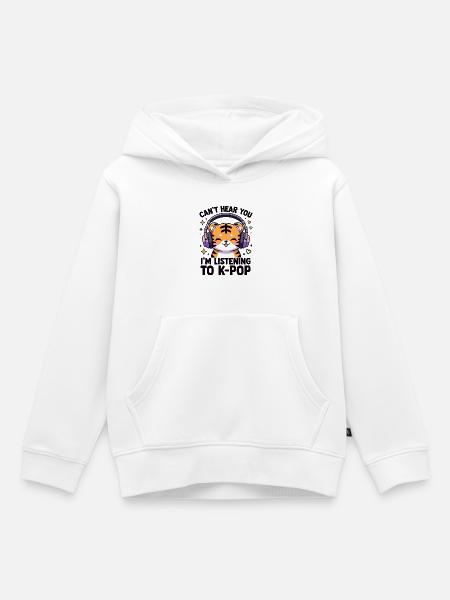 Kawaii K-pop tiger med hodetelefoner - Hettegenser Premium barn økologisk - hvit