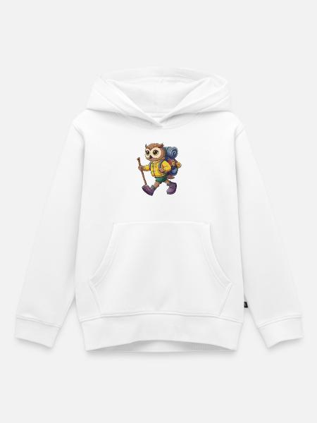 Niedliche Eule, Wandern, Camping, Abenteuer-Rucksacktourist, - Kinder Premium Organic Hoodie - Weiß