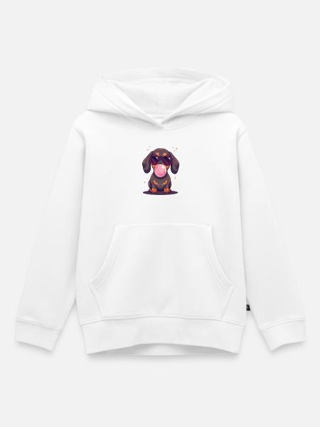 Dackel mit Sonnenbrille und Kaugummi - Kinder Premium Organic Hoodie - Weiß