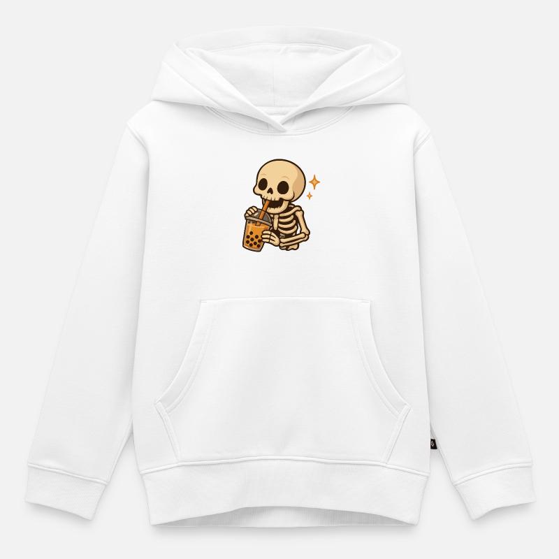 Squelette avec squelette kawaii en bubble tea - Sweat Premium à capuche enfant bio - blanc