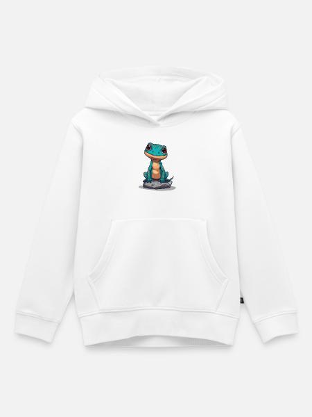 Niedlicher Gecko auf einem Stein - Kinder Premium Organic Hoodie - Weiß