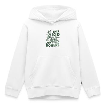 Ce gamin adore les tondeuses à gazon - Sweat Premium à capuche enfant bio - blanc - Devant - AI Model Kid Female (0cm)