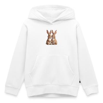 Duo de lapins en photo de câlins - Sweat Premium à capuche enfant bio - blanc - Devant - AI Model Kid Female (0cm)