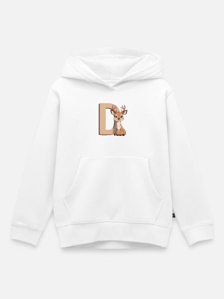 Deer D Cartoon Kuschelbuchstabe D - Kinder Premium Organic Hoodie - Weiß