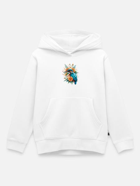 Königfischer im Blütenkranz - Kinder Premium Organic Hoodie - Weiß