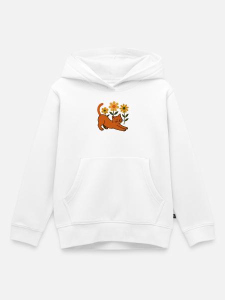 Orangene Katze im Blumenmeer - Kinder Premium Organic Hoodie - Weiß