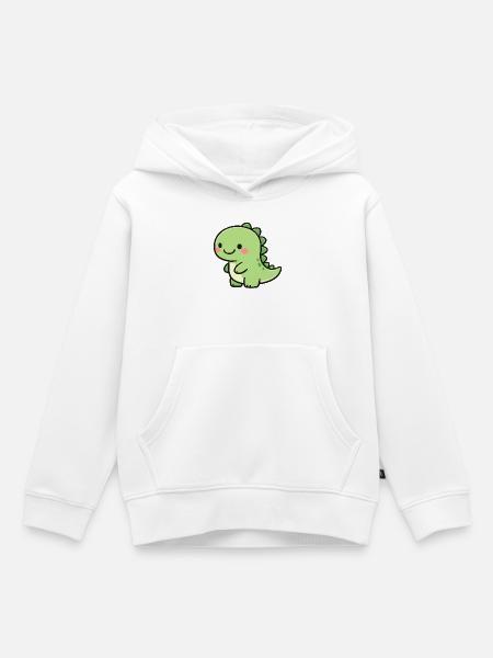 Petit Dino Vert - Sweat Premium à capuche enfant bio - blanc