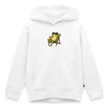 Grenouille détendue sur une chaise longue de plage - Sweat Premium à capuche enfant bio - blanc - Devant - AI Model Kid Female (0cm)