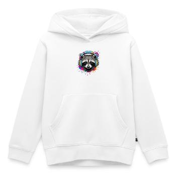 Raton laveur avec musique, écouteurs et taches de couleurs - Sweat Premium à capuche enfant bio - blanc - Devant - AI Model Kid Female (0cm)