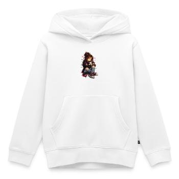 Chat et fille – amitié à câliner - Sweat Premium à capuche enfant bio - blanc - Devant - AI Model Kid Female (0cm)