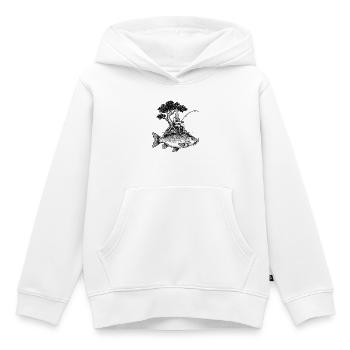 Pêcheur pêchant un poisson sur un arbre, le monde accroché - Sweat Premium à capuche enfant bio - blanc - Devant - AI Model Kid Female (0cm)