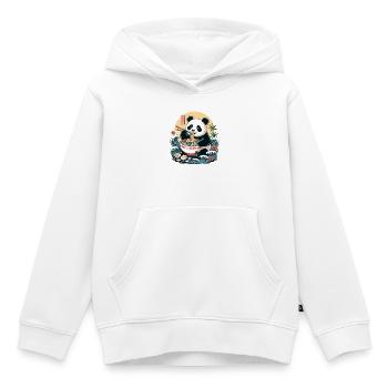 Ramen Panda mangeant des nouilles avec des vagues de bambou - Sweat Premium à capuche enfant bio - blanc - Devant - AI Model Kid Female (0cm)
